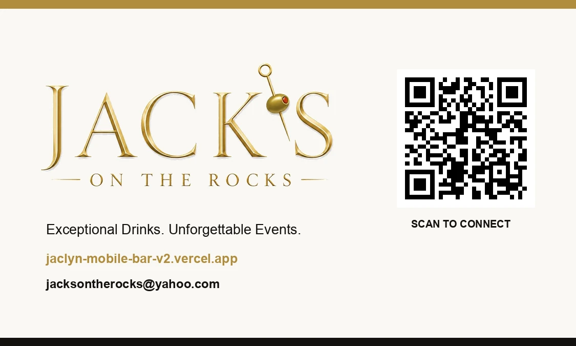 Tarjeta Exceptional Drinks. Unforgettable Events. con código QR
